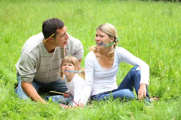 Ung familj på natur — Stockfoto