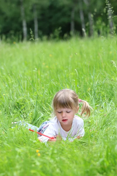 Bella bambina sulla natura — Foto Stock