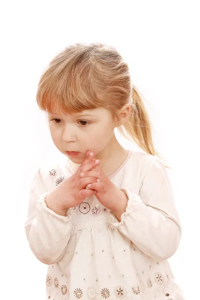 Hermosa niña sobre un fondo blanco — Foto de Stock