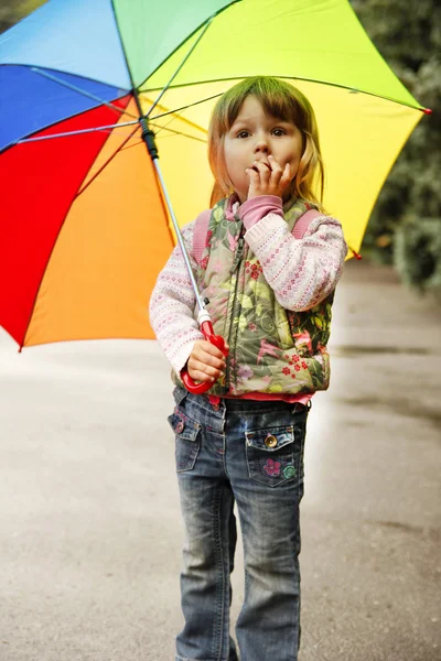 Beautiful little girl with an umbrella — Stock Photo, Image