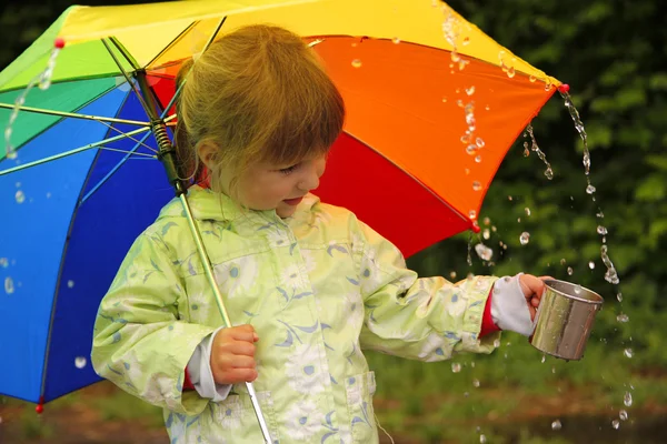 Girl with an umbrella in the rain — Stock Photo, Image