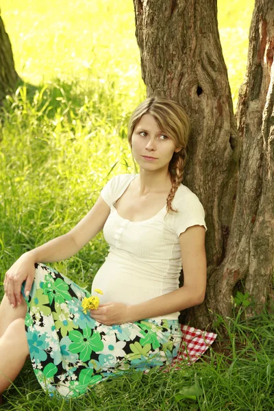 Junge schwangere Frau über die Natur — Stockfoto