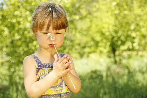 Petite fille avec pissenlit — Photo