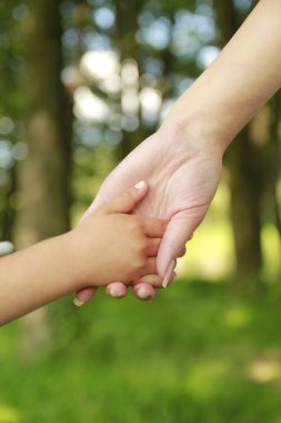 Ebeveyn küçük bir çocuğun elini tutuyor.