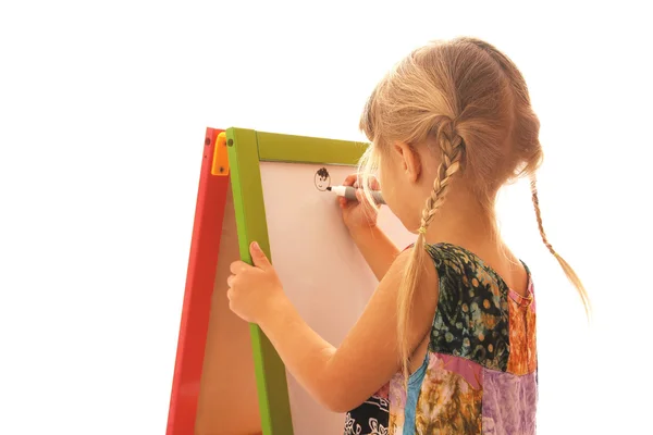 Girl draws on a white background — Stock Photo, Image