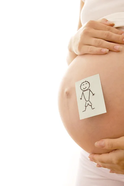 Pregnant woman with stickers — Stock Photo, Image