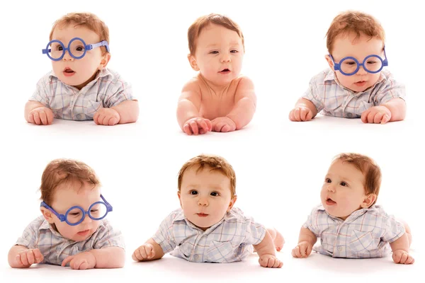 Sammlung des Kindes auf weißem Hintergrund in einer Brille — Stockfoto
