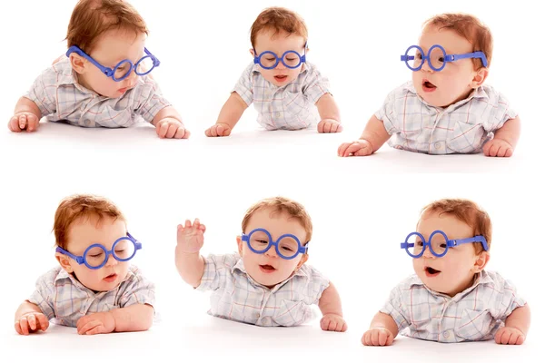 Collection de l'enfant sur un fond blanc dans des lunettes — Photo