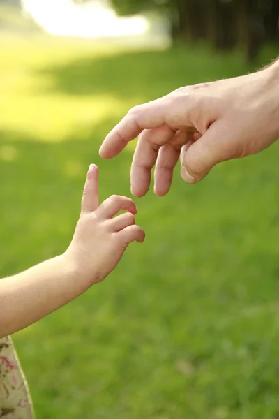 Рука батьків і дитини в природі — стокове фото