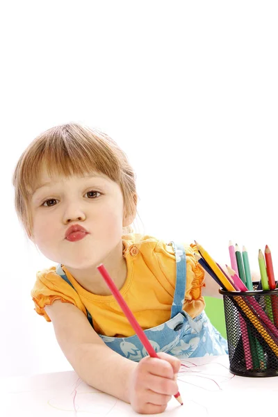 Girl draws — Stock Photo, Image