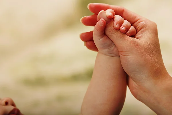 Parent holds the hand of a small child — Stock Photo, Image