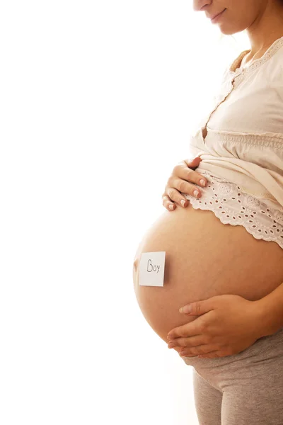 Těhotná žena s nálepkami — Stock fotografie