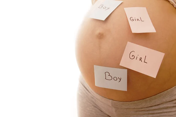 Pregnant woman with stickers — Stock Photo, Image