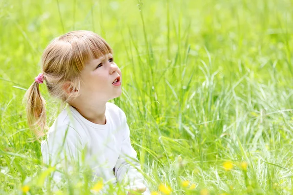 Bella bambina sulla natura — Foto Stock