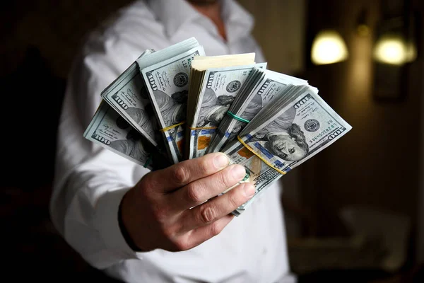 Bundles Money Dollars Hands Businessman — Stock Photo, Image