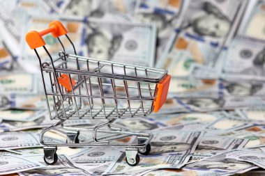 Para dolarları alışveriş sepeti konsepti pazarı 