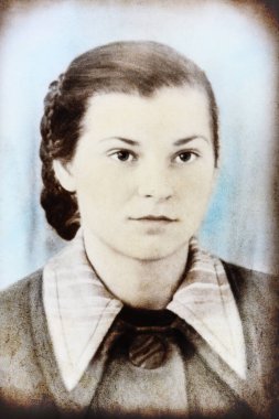 Old retro portrait of man girl in studio