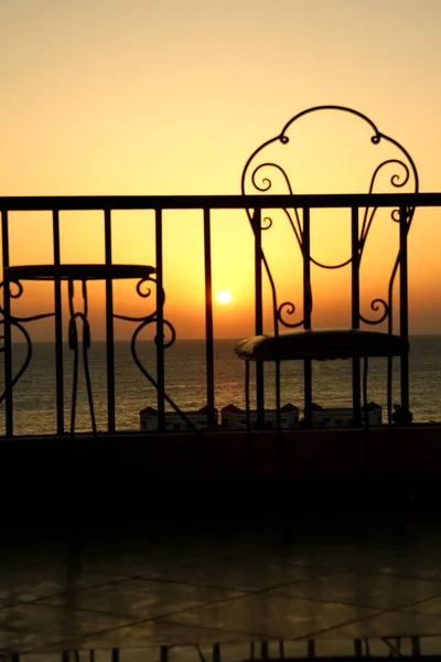 Very Beautiful Silhouette Chairs Seashore Sea — Stock Photo, Image