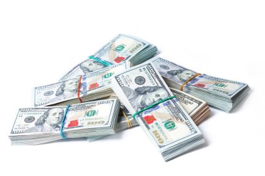 Beyaz arka plan iş kavramı salgınında dolar destesi