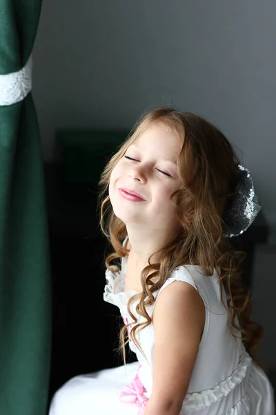 Cute Little Girl Dress Interior Concept Joy Pleasure Happiness — Stock Photo, Image