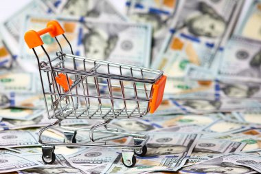 dollars background shopping cart business concept bank in pandemic