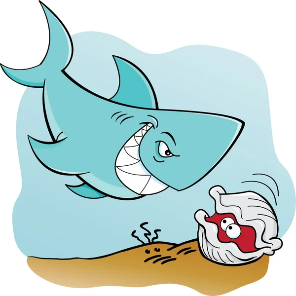 Tubarão e uma amêijoa subaquática —  Vetores de Stock