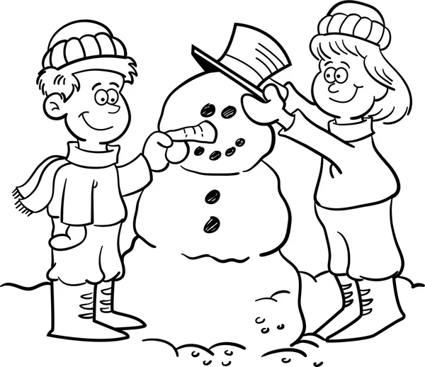 Kids building a snowman — Stock Vector