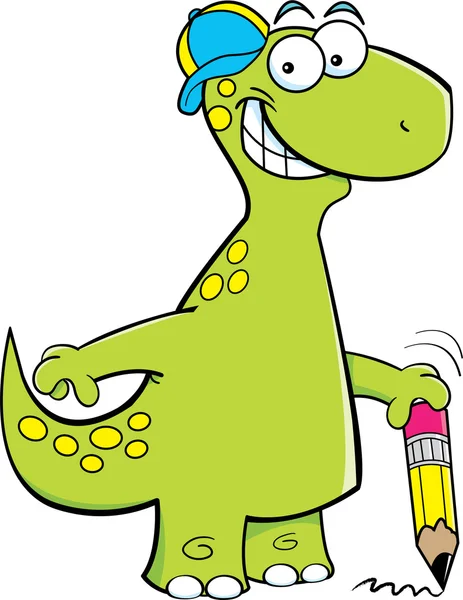 Brontosaurus holding a pencil — Stock Vector