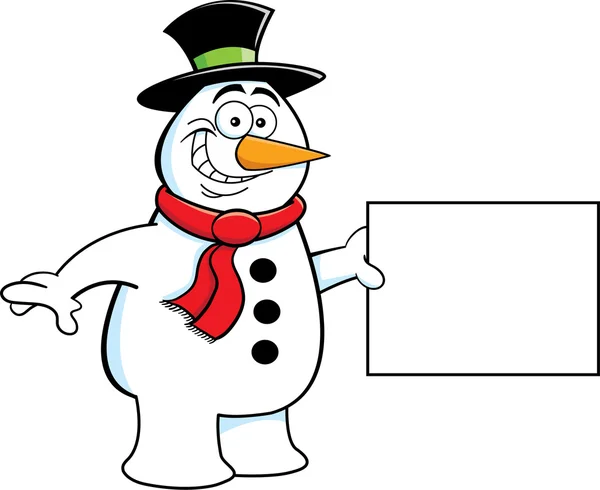 Cartoon Snowman Holding a Sign — Stock Vector