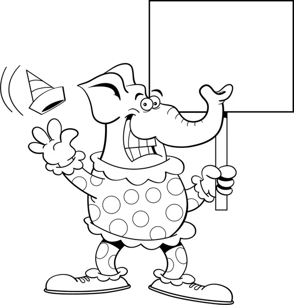 Elefante payaso de dibujos animados (Arte de línea en blanco y negro ) — Vector de stock