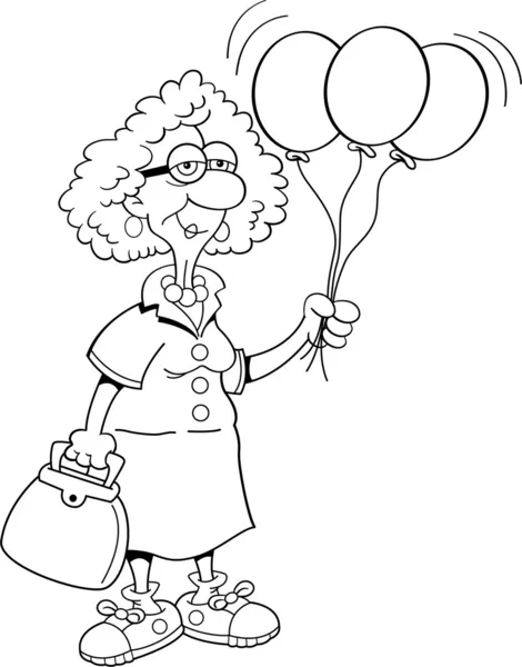 Anciana dama sosteniendo globos — Vector de stock