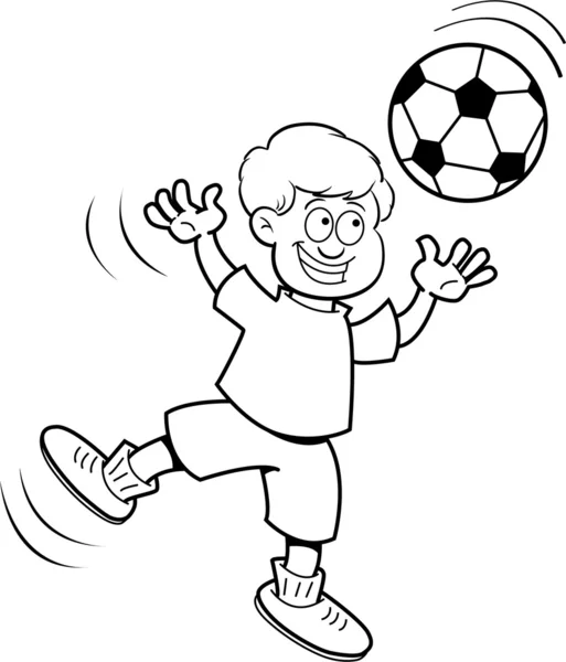 Γελοιογραφία αγόρι που παίζει ποδόσφαιρο — Διανυσματικό Αρχείο