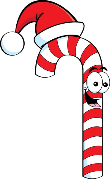 Cartoon candy cane wearing a Santa Hat — Stock Vector