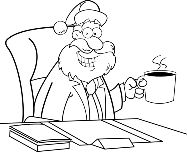 커피를 마시는 산타 클로스 만화 — 스톡 벡터