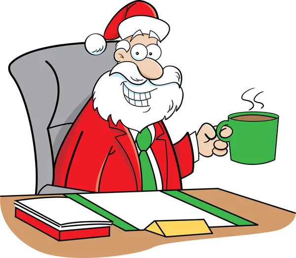 Kartun Santa Claus minum kopi - Stok Vektor