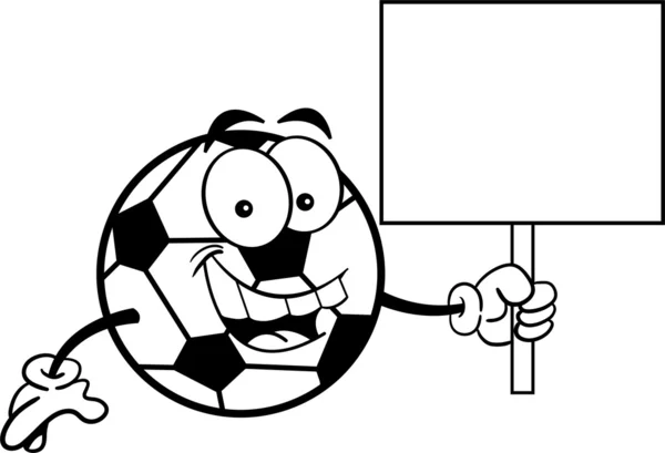 Cartoon soccer ball holding a sign — Stock Vector