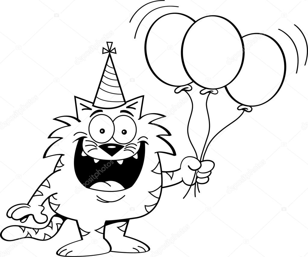 Cartoon cat holding balloons