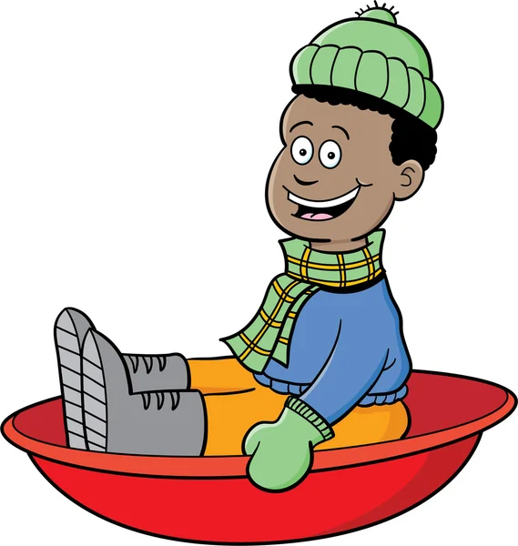 Cartoon boy riding a sled — Stock Vector