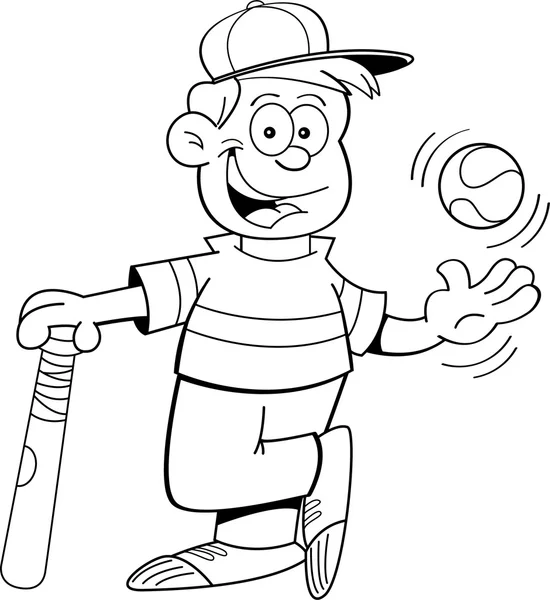 Мультяшний хлопчик з бейсболом і кажаном — стоковий вектор