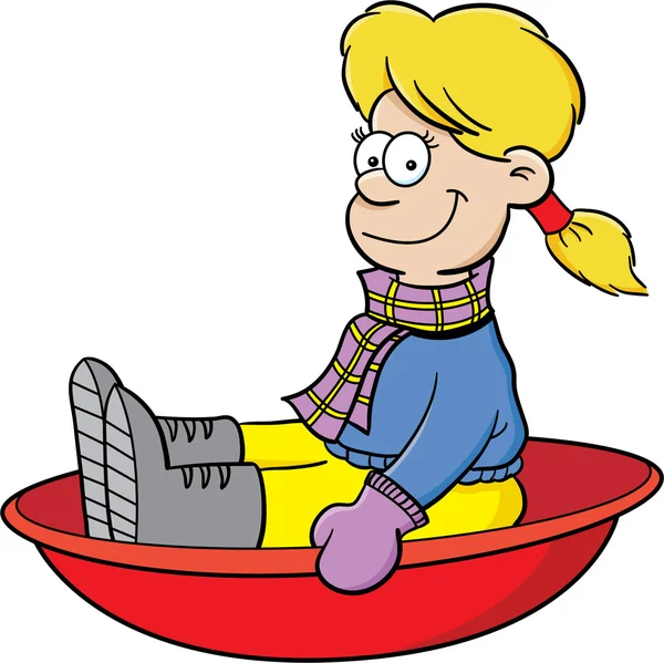 Cartoon girl on a sled — Stock Vector