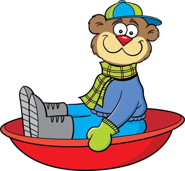 Cartoon sledding bear — Stock Vector