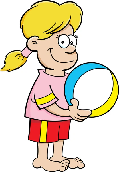 Chica de dibujos animados con una pelota de playa — Vector de stock