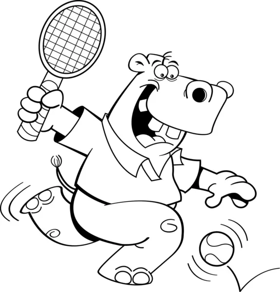 Cartoon hipopótamo jogar tênis — Vetor de Stock