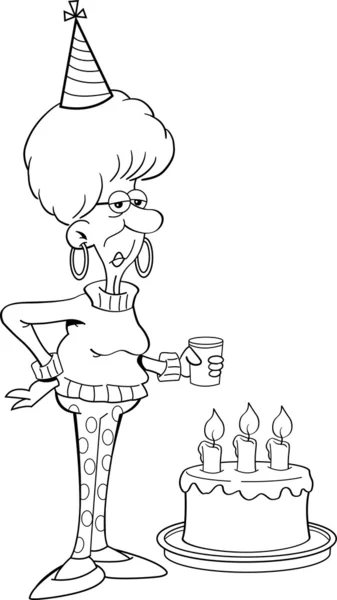 Cartoon oudere vrouwen met een cake van de kindverjaardag — Stockvector