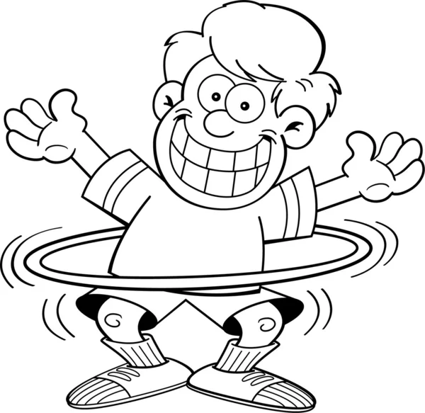 Γελοιογραφία αγόρι με ένα χούλα χουπ — Διανυσματικό Αρχείο