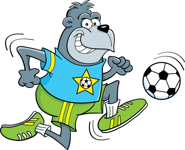 Gorilla dei cartoni animati giocare a calcio — Vettoriale Stock