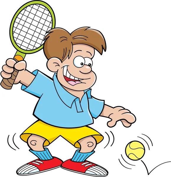 Cartoon boy playing tennis — Stock Vector