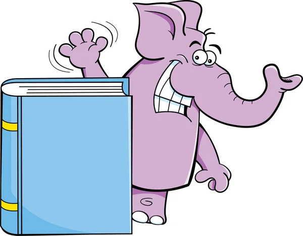 Elefante dei cartoni animati con un libro — Vettoriale Stock