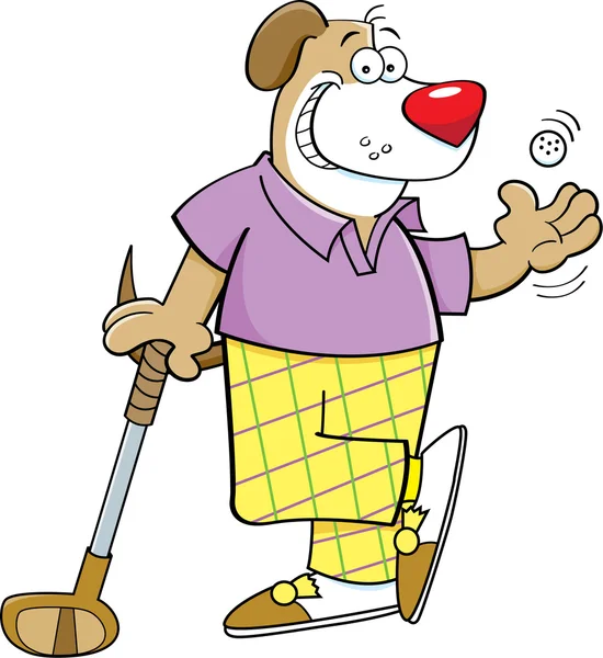Cão dos desenhos animados jogando golfe — Vetor de Stock