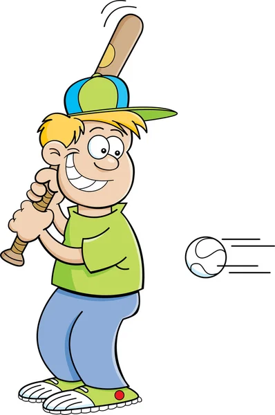 Γελοιογραφία αγόρι χτυπώντας ένα μπέιζ-μπώλ — Διανυσματικό Αρχείο
